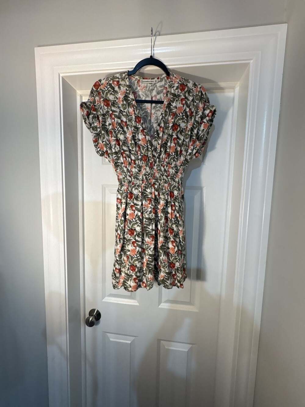 Abercrombie & Fitch Orange Green Floral Botanical Print Smocked Waist Mini Dress
